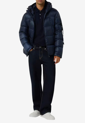 Giubbotto uomo blu con cappuccio con zip – Outhere