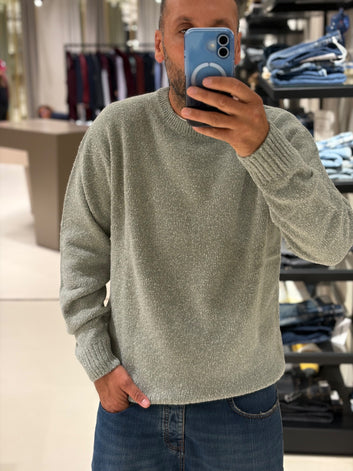 Maglia uomo girocollo in lana merino e cotone Vrillé Mouliné – Daniele Fiesoli