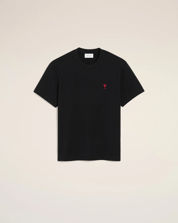 T-shirt uomo nera con piccolo logo sul petto – Ami Paris