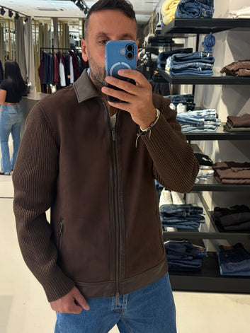 Giubbotto uomo effetto scamosciato con maniche in maglia - MarkUp