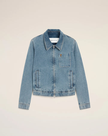 Giacca zippata Ami de Cœur in cotone blu a contrasto – Ami Paris