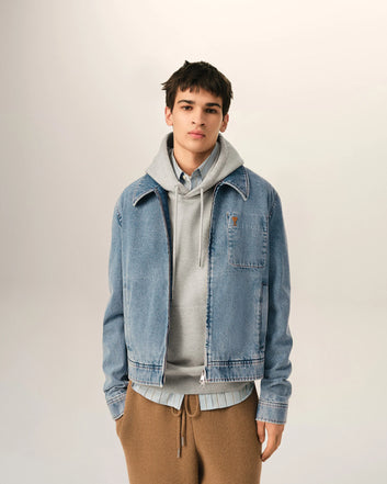 Giacca zippata Ami de Cœur in cotone blu a contrasto – Ami Paris