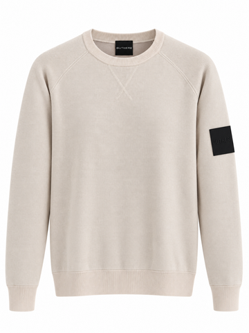 Maglia uomo panna girocollo con patch sulla manica – Outhere