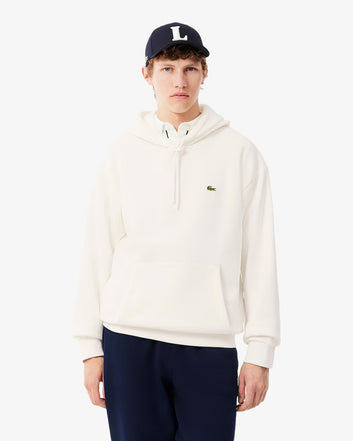 Felpa uomo bianca con cappuccio in cotone felpato – Lacoste