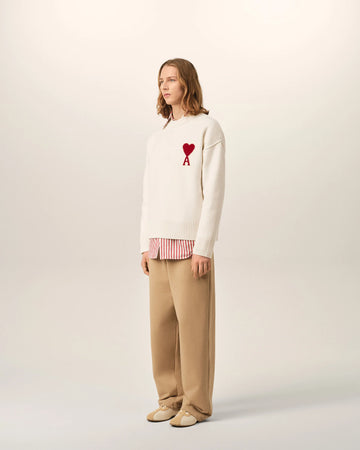Maglione girocollo Ami de Cœur in lana naturale – Ami Paris