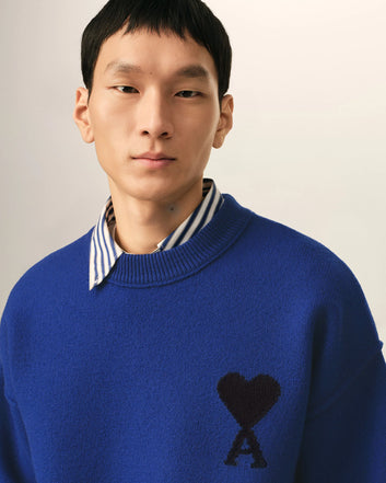 Maglione girocollo Ami de Cœur in lana blu – Ami Paris