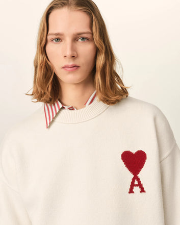 Maglione girocollo Ami de Cœur in lana naturale – Ami Paris