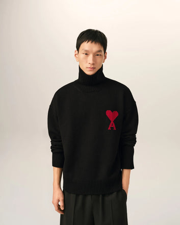 Maglione a collo camino Ami de Cœur in lana nera – Ami Paris